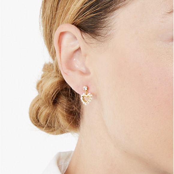 Kate Spade Shining Spade Heart Pearl Drop Earrings Gold Plated - Picture 2 of 4